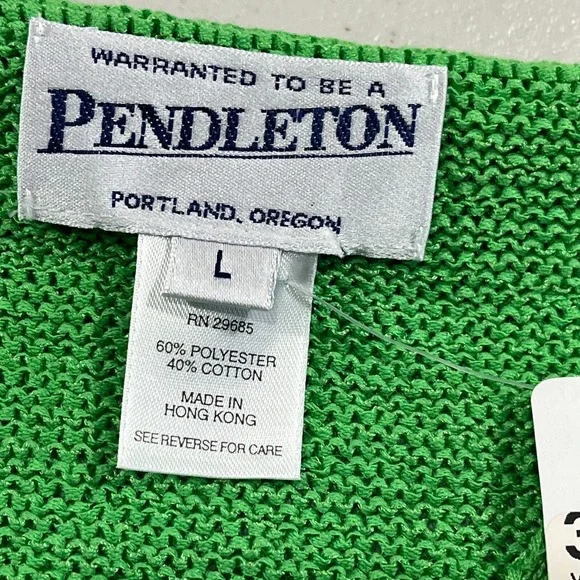 Pendleton Sweater Top‎ Blouse L Green Sleeveless Tight Knit V Neck Bohemian